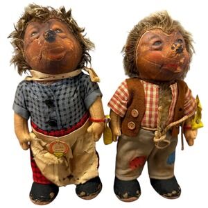 Steiff Micki Hedgehog Pair Vintage Original Marke Plush Doll Collectible 1950s